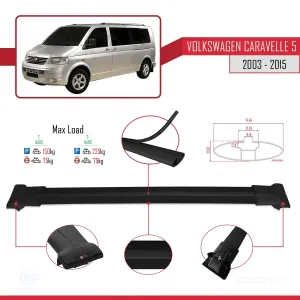 Volkswagen Caravelle (T5) 2003-2015 Arası ile uyumlu FLY Model Ara Atkı Tavan Barı SİYAH - Görsel 4