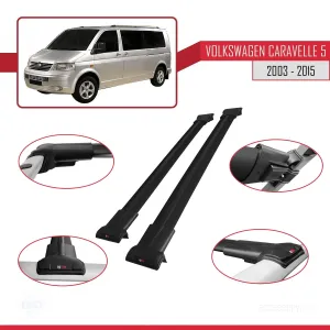 Volkswagen Caravelle (T5) 2003-2015 Arası ile uyumlu FLY Model Ara Atkı Tavan Barı SİYAH - Görsel 5