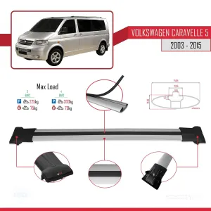 Volkswagen Caravelle (T5) 2003-2015 Arası ile uyumlu FLY Model Ara Atkı Tavan Barı GRİ 4 ADET BAR thumb 4