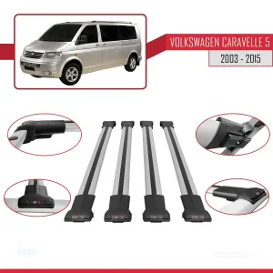 Volkswagen Caravelle (T5) 2003-2015 Arası ile uyumlu FLY Model Ara Atkı Tavan Barı GRİ 4 ADET BAR thumb 5