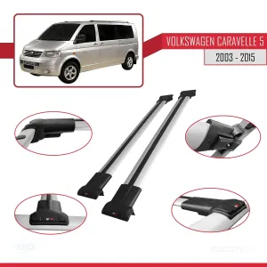 Volkswagen Caravelle (T5) 2003-2015 Arası ile uyumlu FLY Model Ara Atkı Tavan Barı GRİ - Görsel 5