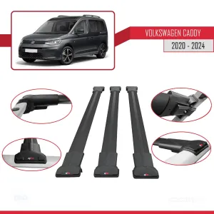 Volkswagen Caddy 2020 ve Sonrası ile uyumlu FLY Model Ara Atkı Tavan Barı SİYAH 3 ADET BAR - Görsel 5
