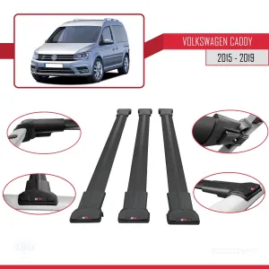 Volkswagen Caddy 2015-2019 Arası ile uyumlu FLY Model Ara Atkı Tavan Barı SİYAH 3 ADET BAR - Görsel 5