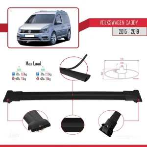 Volkswagen Caddy 2015-2019 Arası ile uyumlu FLY Model Ara Atkı Tavan Barı SİYAH thumb 4