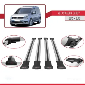 Volkswagen Caddy 2015-2019 Arası ile uyumlu FLY Model Ara Atkı Tavan Barı GRİ 4 ADET BAR thumb 5