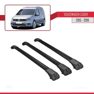Volkswagen Caddy 2015-2019 Arası ile uyumlu ACE-1 Ara Atkı Tavan Barı SİYAH 3 ADET BAR - Görsel 3