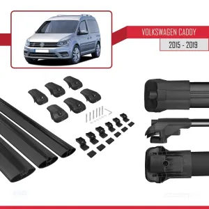 Volkswagen Caddy 2015-2019 Arası ile uyumlu ACE-1 Ara Atkı Tavan Barı SİYAH 3 ADET BAR - Görsel 5