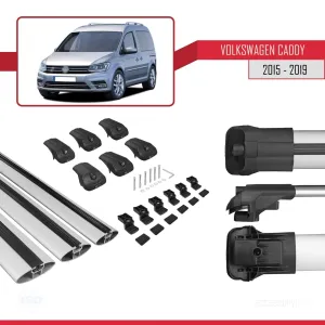 Volkswagen Caddy 2015-2019 Arası ile uyumlu ACE-1 Ara Atkı Tavan Barı GRİ 3 ADET BAR thumb 5