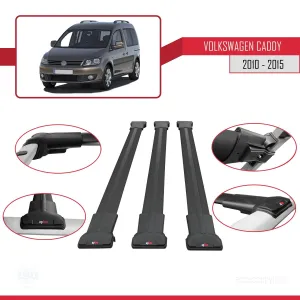 Volkswagen Caddy 2010-2015 Arası ile uyumlu FLY Model Ara Atkı Tavan Barı SİYAH 3 ADET BAR - Görsel 5