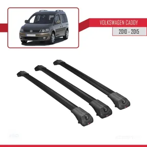 Volkswagen Caddy 2010-2015 Arası ile uyumlu ACE-1 Ara Atkı Tavan Barı SİYAH 3 ADET BAR - Görsel 3