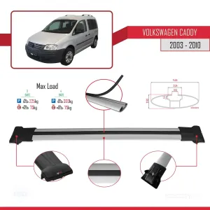 Volkswagen Caddy 2003-2010 Arası ile uyumlu FLY Model Ara Atkı Tavan Barı GRİ 4 ADET BAR thumb 4