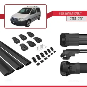 Volkswagen Caddy 2003-2010 Arası ile uyumlu ACE-1 Ara Atkı Tavan Barı SİYAH 3 ADET BAR thumb 5