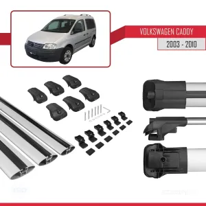 Volkswagen Caddy 2003-2010 Arası ile uyumlu ACE-1 Ara Atkı Tavan Barı GRİ 3 ADET BAR - Görsel 5