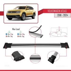 Volkswagen Atlas 2018 ve Sonrası ile Uyumlu FLY Model Ara Atkı Tavan Barı GRİ 3 ADET BAR thumb 4