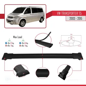 Volkswagen (T5) 2003-2015 Arası ile uyumlu FLY Model Ara Atkı Tavan Barı SİYAH 3 ADET BAR thumb 4