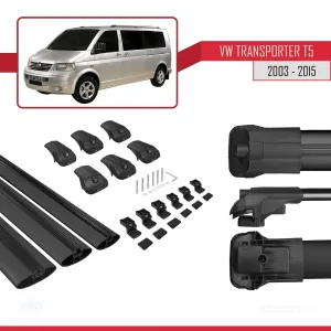 Volkswagen (T5) 2003-2015 Arası ile uyumlu ACE-1 Ara Atkı Tavan Barı SİYAH 3 ADET BAR thumb 5