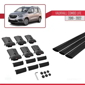 Opel Combo Life 2019-2022 Arası ile Uyumlu FLY Model Ara Atkı Tavan Barı SİYAH 3 ADET BAR - Görsel 5