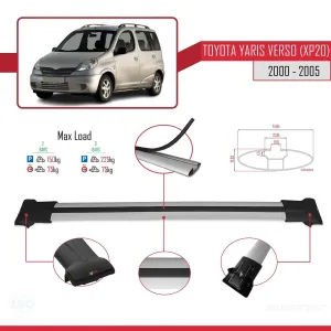 Toyota Yaris Verso (XP20) 2000-2005 Arası ile Uyumlu FLY Model Ara Atkı Tavan Barı GRİ - Görsel 4