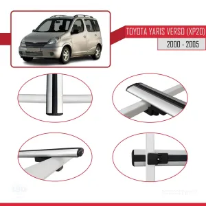 Toyota Yaris Verso (XP20) 2000-2005 Arası ile uyumlu Basic Model Ara Atkı Tavan Barı GRİ 3 ADET thumb 4