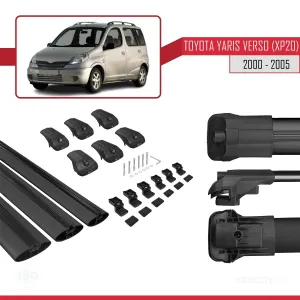 Toyota Yaris Verso (XP20) 2000-2005 Arası ile uyumlu ACE-1 Ara Atkı Tavan Barı SİYAH 3 ADET BAR thumb 5