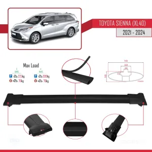Toyota Sienna (XL40) 2021 ve Sonrası ile Uyumlu FLY Model Ara Atkı Tavan Barı SİYAH 3 ADET BAR thumb 4