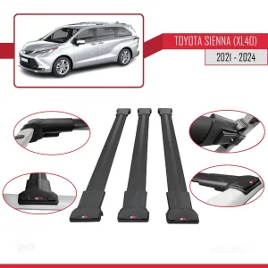 Toyota Sienna (XL40) 2021 ve Sonrası ile Uyumlu FLY Model Ara Atkı Tavan Barı SİYAH 3 ADET BAR thumb 5