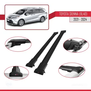 Toyota Sienna (XL40) 2021 ve Sonrası ile Uyumlu FLY Model Ara Atkı Tavan Barı SİYAH thumb 5
