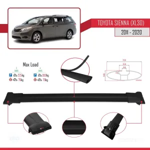 Toyota Sienna (XL30) 2011-2020 Arası ile Uyumlu FLY Model Ara Atkı Tavan Barı SİYAH 3 ADET BAR thumb 4