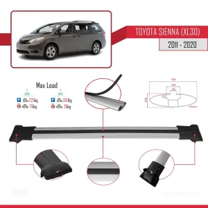 Toyota Sienna (XL30) 2011-2020 Arası ile Uyumlu FLY Model Ara Atkı Tavan Barı GRİ 3 ADET BAR thumb 4