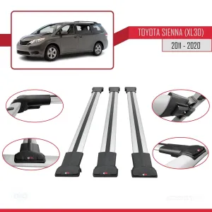 Toyota Sienna (XL30) 2011-2020 Arası ile Uyumlu FLY Model Ara Atkı Tavan Barı GRİ 3 ADET BAR thumb 5