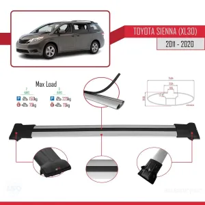 Toyota Sienna (XL30) 2011-2020 Arası ile Uyumlu FLY Model Ara Atkı Tavan Barı GRİ thumb 4