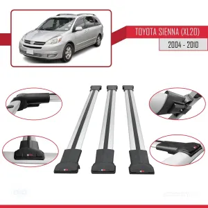 Toyota Sienna (XL20) 2004-2010 Arası ile Uyumlu FLY Model Ara Atkı Tavan Barı GRİ 3 ADET BAR thumb 5