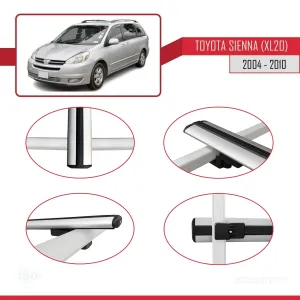 Toyota Sienna (XL20) 2004-2010 Arası ile uyumlu Basic Model Ara Atkı Tavan Barı GRİ 3 ADET thumb 4