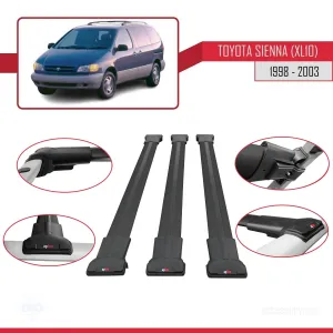 Toyota Sienna (XL10) 1998-2003 Arası ile Uyumlu FLY Model Ara Atkı Tavan Barı SİYAH 3 ADET BAR thumb 5