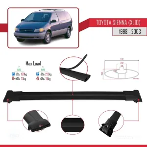 Toyota Sienna (XL10) 1998-2003 Arası ile Uyumlu FLY Model Ara Atkı Tavan Barı SİYAH thumb 4