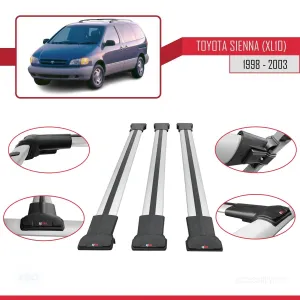 Toyota Sienna (XL10) 1998-2003 Arası ile Uyumlu FLY Model Ara Atkı Tavan Barı GRİ 3 ADET BAR thumb 5