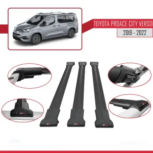 Toyota Proace City Verso 2019-2022 Arası ile uyumlu FLY Model Ara Atkı Tavan Barı SİYAH 3 ADET BAR thumb 4