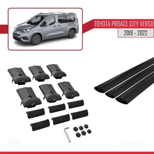 Toyota Proace City Verso 2019-2022 Arası ile uyumlu FLY Model Ara Atkı Tavan Barı SİYAH 3 ADET BAR thumb 5
