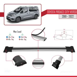 Toyota Proace City Verso 2019-2022 Arası ile uyumlu FLY Model Ara Atkı Tavan Barı GRİ 4 ADET BAR thumb 3