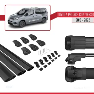 Toyota Proace City Verso 2019-2022 Arası ile uyumlu ACE-1 Ara Atkı Tavan Barı SİYAH 3 ADET BAR thumb 5