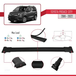 Toyota Proace City 2019-2022 Arası ile uyumlu FLY Model Ara Atkı Tavan Barı SİYAH 3 ADET BAR thumb 3