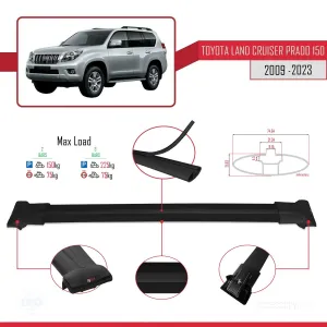 Toyota Land Cruiser Prado (J150) 2009-2023 Arası ile Uyumlu FLY Model Ara Atkı Tavan Barı SİYAH thumb 4