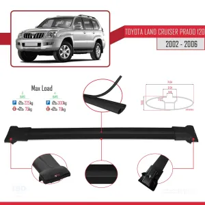 Toyota Land Cruiser Prado (J120) 2002-2006 Arası ile Uyumlu FLY Model Ara Atkı Tavan Barı SİYAH 3 ADET BAR thumb 4