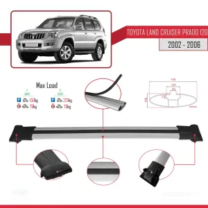 Toyota Land Cruiser Prado (J120) 2002-2006 Arası ile uyumlu FLY Model Ara Atkı Tavan Barı GRİ thumb 4