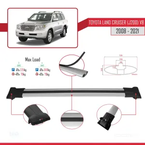 Toyota Land Cruiser (J200) V8 2008-2021 Arası ile Uyumlu FLY Model Ara Atkı Tavan Barı GRİ 3 ADET BAR thumb 4