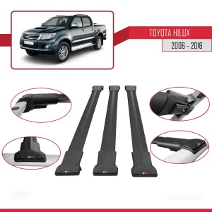 Toyota Hilux 2006-2016 Arası ile Uyumlu FLY Model Ara Atkı Tavan Barı SİYAH 3 ADET BAR thumb 5