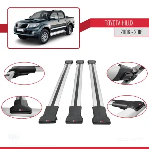 Toyota Hilux 2006-2016 Arası ile Uyumlu FLY Model Ara Atkı Tavan Barı GRİ 3 ADET BAR thumb 5
