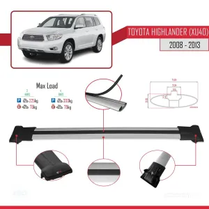Toyota Highlander (XU40) 2008-2013 Arası ile Uyumlu FLY Model Ara Atkı Tavan Barı GRİ 3 ADET BAR thumb 4