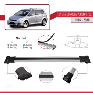 Toyota Corolla Verso (E120) 2004-2008 Arası ile Uyumlu FLY Model Ara Atkı Tavan Barı GRİ 3 ADET BAR - Görsel 4