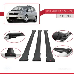 Toyota Corolla Verso (AR10) 2002-2003 Arası ile Uyumlu FLY Model Ara Atkı Tavan Barı SİYAH 3 ADET BAR thumb 5